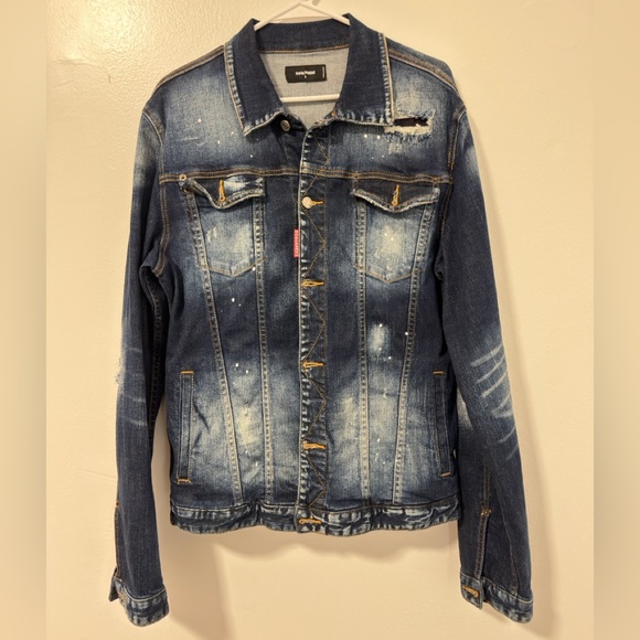 Dsquared2 Icon Blue Denim Jacket Distressed #56 Large - Picture 1 of 7